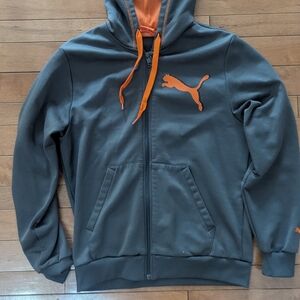 Puma Men's Charcoal and Orange Zip-Up Hoodie